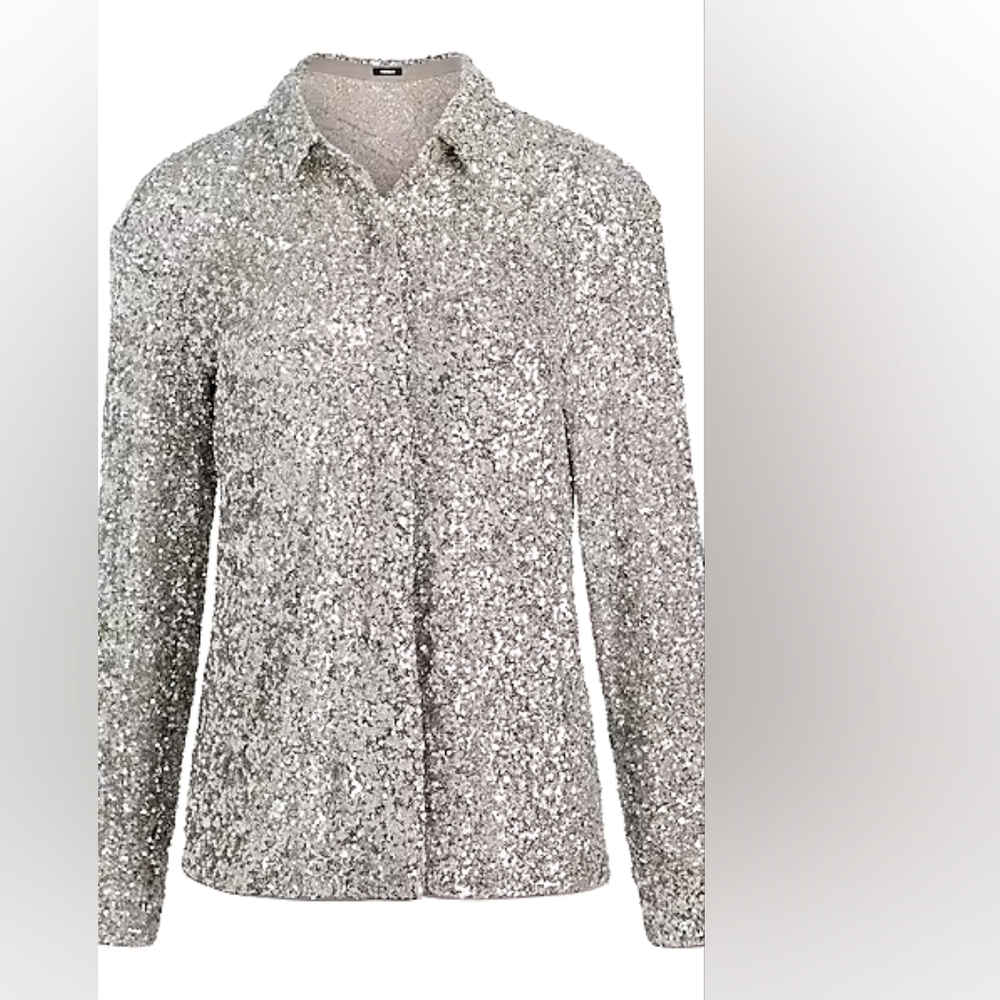 Express Silver Sequin button up blouse - Picture 2 of 4